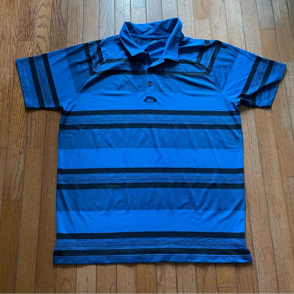 Oakley Short Sleeve Golf Polo Blue and Black Striped Size XL
